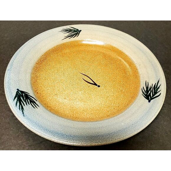 VTG Rowe Pottery Works Plate Pine Needles Grey/Brn/Blk Cambridge WI Hand Made - Picture 2 of 9